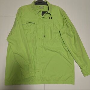 Under Armour Fishing Shirt Mens XL Neon Green HeatGear Pocket Button Down